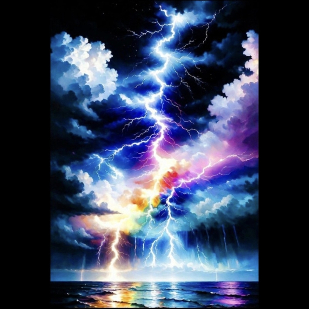 Neon Lightning Storm 5D Diamond Painting Kit New - Picture 1 of 6